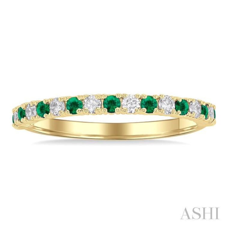 1.80 MM Round Shape Emerald and 1/4 ctw  Round Cut Diamond Precious Stack Band in 10K Yellow Gold