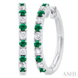 1.80 MM Round Shape Emerald and 1/4 Ctw Round Cut Diamond Precious Hoop Earring in 10K White Gold