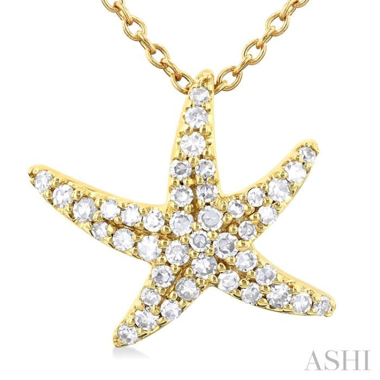 1/5 Ctw Petite Starfish Round Cut Diamond Fashion Pendant With Chain in 10K Yellow Gold