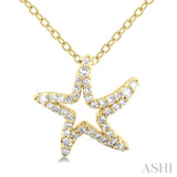 1/6 Ctw Petite Starfish Frame Round Cut Diamond Fashion Pendant With Chain in 10K Yellow Gold