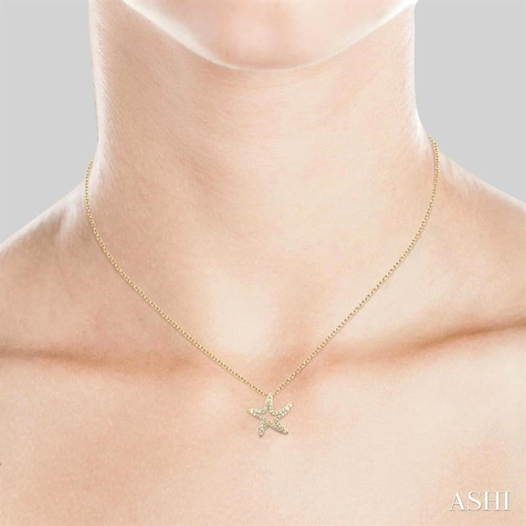 1/6 Ctw Petite Starfish Frame Round Cut Diamond Fashion Pendant With Chain in 10K Yellow Gold