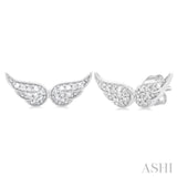 1/10 Ctw Petite Angel Wings Round Cut Diamond Fashion Stud Earrings in 10K White Gold