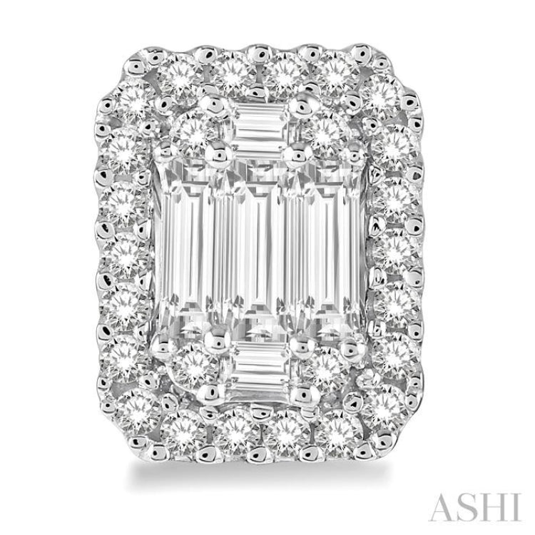 3/4 ctw Octagonal Baguette & Round Cut Diamond Stud Earrings in 14K White Gold