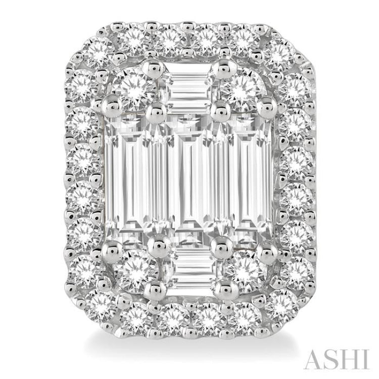 5/8 ctw Octagonal Baguette & Round Cut Diamond Stud Earrings in 14K White Gold