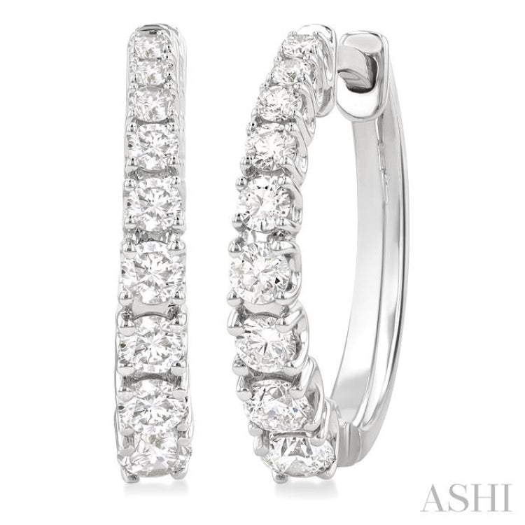 3/4 ctw Graduated Round Cut Diamond Fashion Hoop Earrings in 14K White Gold