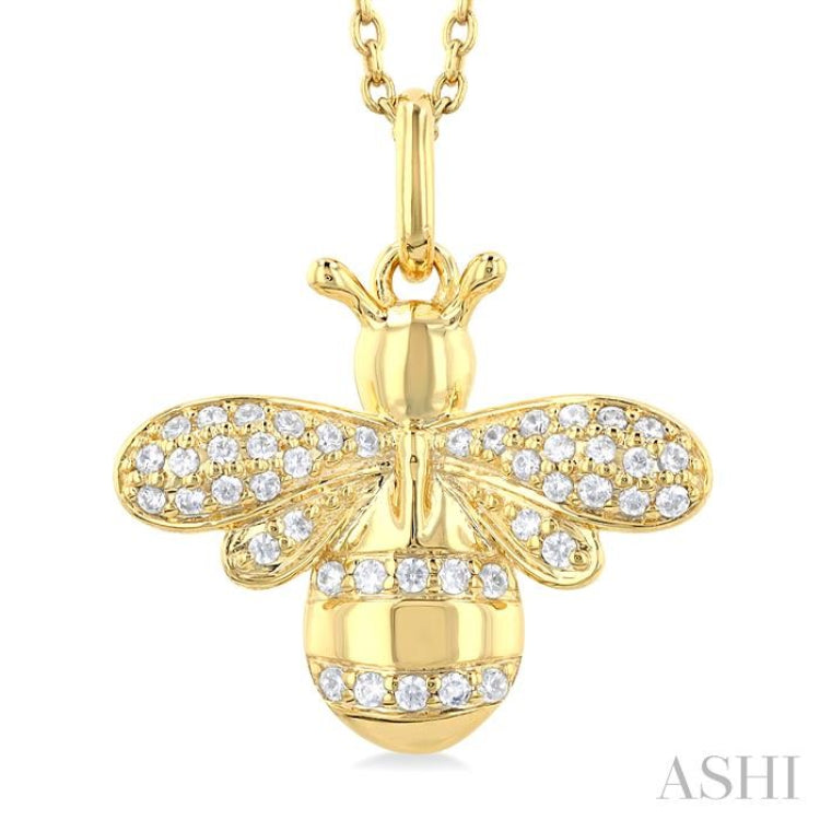 1/6 Ctw Petite Bumble Bee Round Cut Diamond Fashion Pendant With Chain in 10K Yellow Gold