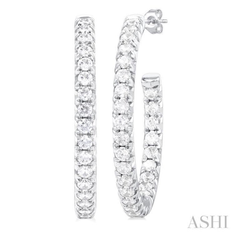 1 1/2 ctw French Pave Set Round Cut Diamond Fashion Half Hoop Earring in 14K White Gold