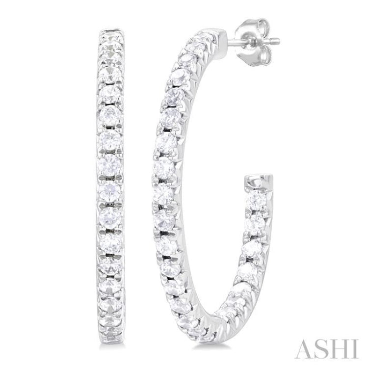 1/3 ctw French Pave Set Round Cut Diamond Fashion Half Hoop Earring in 14K White Gold