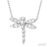 1/6 Ctw Petite Dragonfly Round Cut Diamond Fashion Pendant With Chain in 10K White Gold