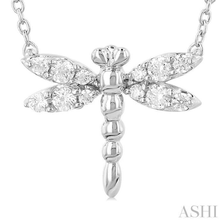 1/6 Ctw Petite Dragonfly Round Cut Diamond Fashion Pendant With Chain in 10K White Gold