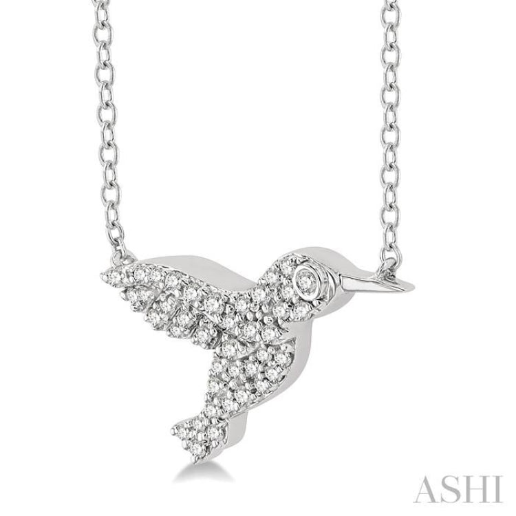 1/6 Ctw Petite Hummingbird Round Cut Diamond Fashion Pendant With Chain in 10K White Gold