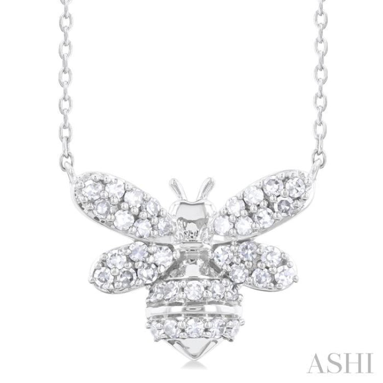 1/4 Ctw Petite Bumble Bee Round Cut Diamond Fashion Pendant With Chain in 10K White Gold