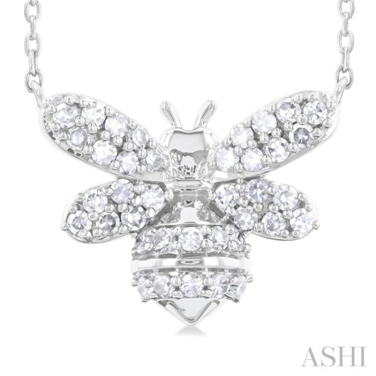 1/4 Ctw Petite Bumble Bee Round Cut Diamond Fashion Pendant With Chain in 10K White Gold