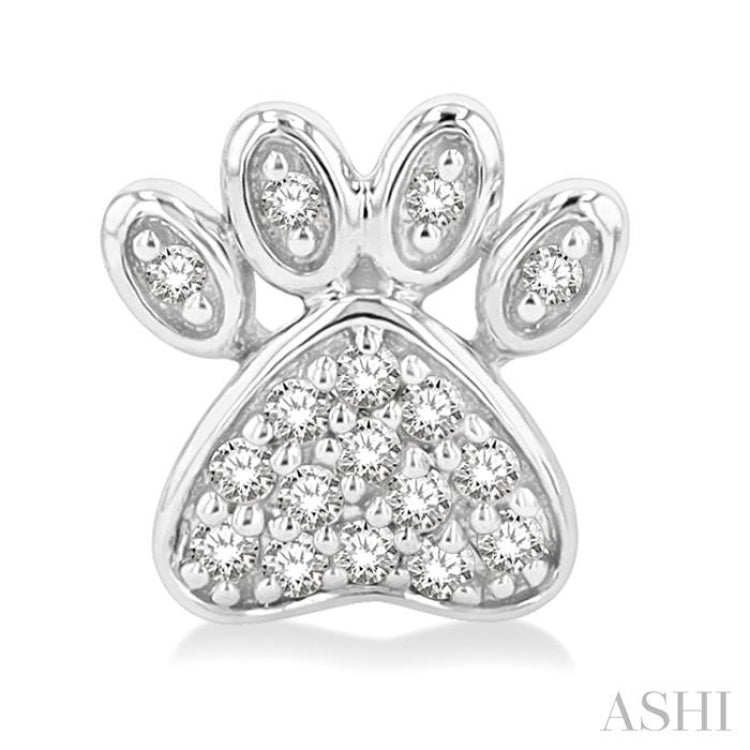 1/8 Ctw Petite Dog Paw Round Cut Diamond Fashion Stud Earrings in 10K White Gold