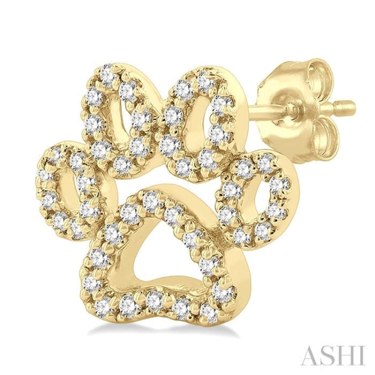 1/4 Ctw Petite Dog Paw Round Cut Diamond Fashion Stud Earrings in 10K Yellow Gold