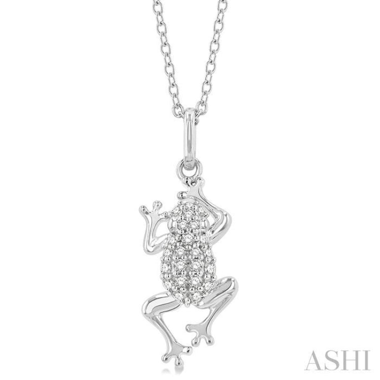 1/6 Ctw Amphibian Petite Frog Round Cut Diamond Fashion Pendant With Chain in 10K White Gold