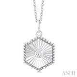 1/20 ctw Hexagon fluted medallion Round Cut Diamond Pendant With Chain in 10K White Gold