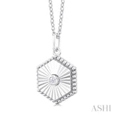 1/20 ctw Hexagon fluted medallion Round Cut Diamond Pendant With Chain in 10K White Gold