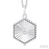 1/20 ctw Hexagon fluted medallion Round Cut Diamond Pendant With Chain in 10K White Gold