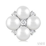 4 MM Round Shape Floral Cultured Pearls and 1/10 ctw Round Cut Diamond Fashion Stud Earring in 10K White Gold