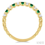 2.25 MM Emerald and 1/4 Ctw Round Cut Diamond Precious Wedding Band in 14K Yellow Gold