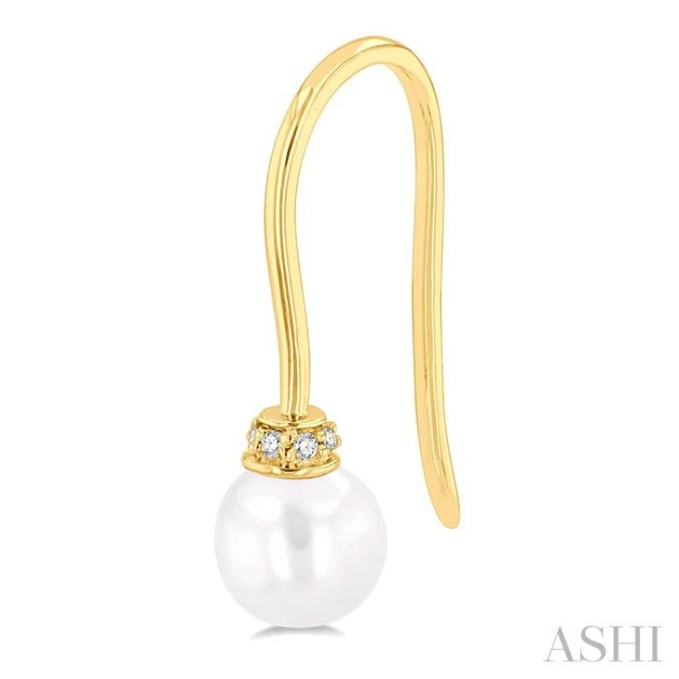5.5 MM Round Shape Cultured Pearls and 1/20 ctw Round Cut Diamond Petite Fashion Earring in 10K Yellow Gold