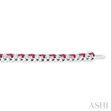 2.5 MM Ruby and 1 1/2 Ctw Round Cut Diamond Square Box Link Precious Tennis Bracelet in 14K White Gold