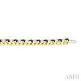 2.5 MM Sapphire and 1 1/2 Ctw Round Cut Diamond Square Box Link Precious Tennis Bracelet in 14K Yellow Gold