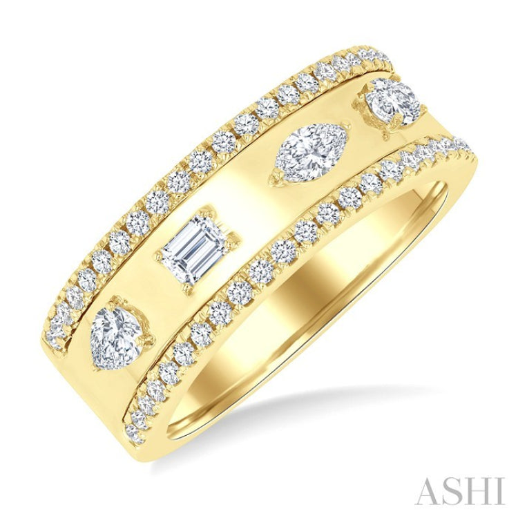 5/8 Ctw Mixed Shape Cut Diamond Fashion Wide Band in 14K Yellow Gold