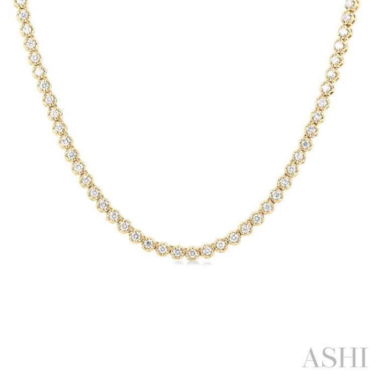 3 Ctw Illusion Round Cut Diamond Eternity Tennis Necklace in 14K Yellow Gold