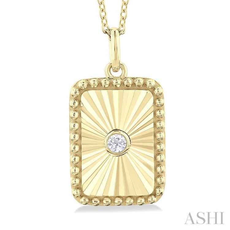 1/20 Ctw Rectangle fluted medallion Round Cut Diamond Pendant With Chain in 10K Yellow Gold