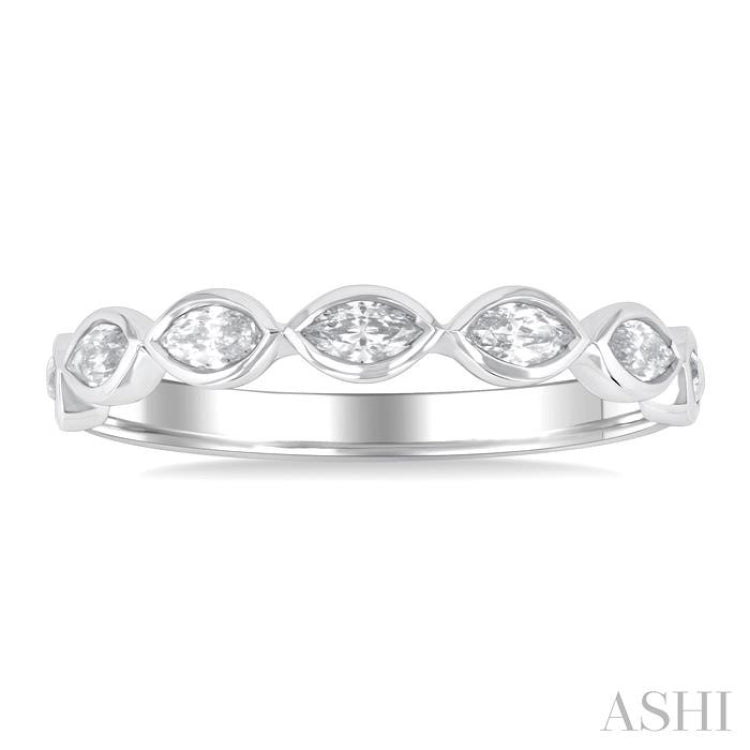 3/4 ctw East-West Set Marquise Cut Bezel Diamond Stackable Fashion Band in 14K White Gold
