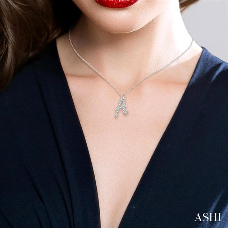 1/20 ctw Initial 'A' Round cut Diamond Pendant With Chain in 10K White Gold