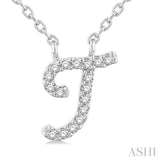 1/20 ctw Initial 'T' Round cut Diamond Pendant With Chain in 10K White Gold