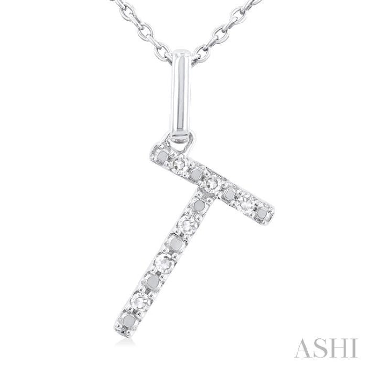 1/20 ctw Initial 'T' Round Cut Diamond Fashion Pendant With Chain in Sterling Silver