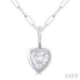 1/5 Ctw Heart Shape Bezel Set Diamond Fashion Pendant With Paperclip Chain in 14K White Gold