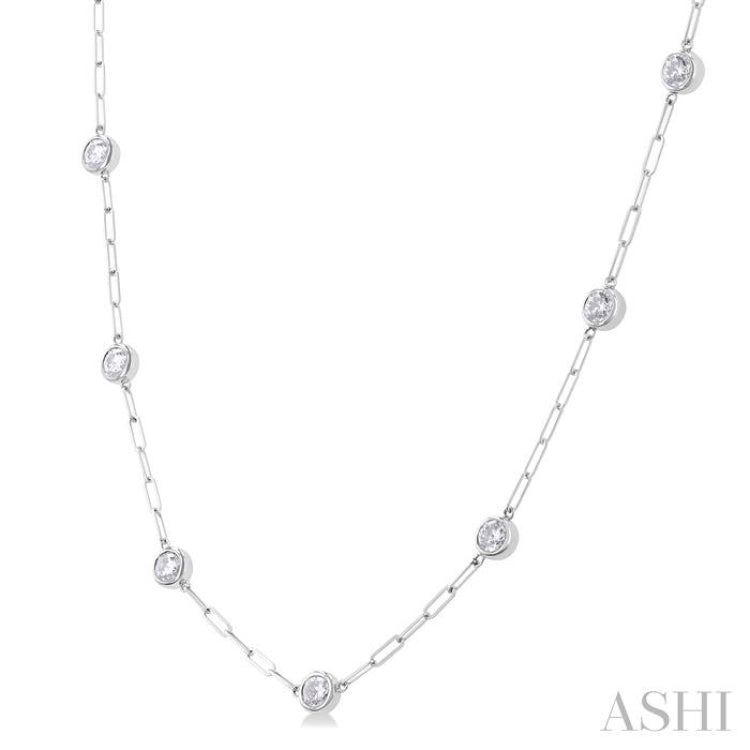 2 ctw Bezel Set Round Cut Diamond Paperclip Station Necklace in 14K White Gold