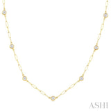 3/4 Ctw Bezel Set Round Cut Diamond Paperclip Station Necklace in 14K Yellow Gold