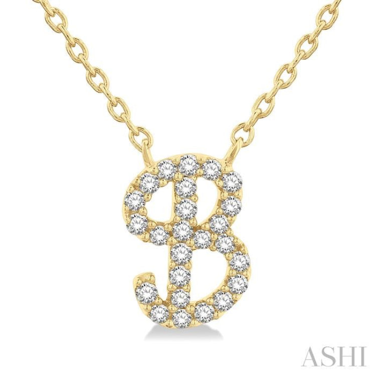 1/10 ctw Initial 'B' Calligraphy Round Cut Diamond Fashion Pendant With Chain in 14K Yellow Gold