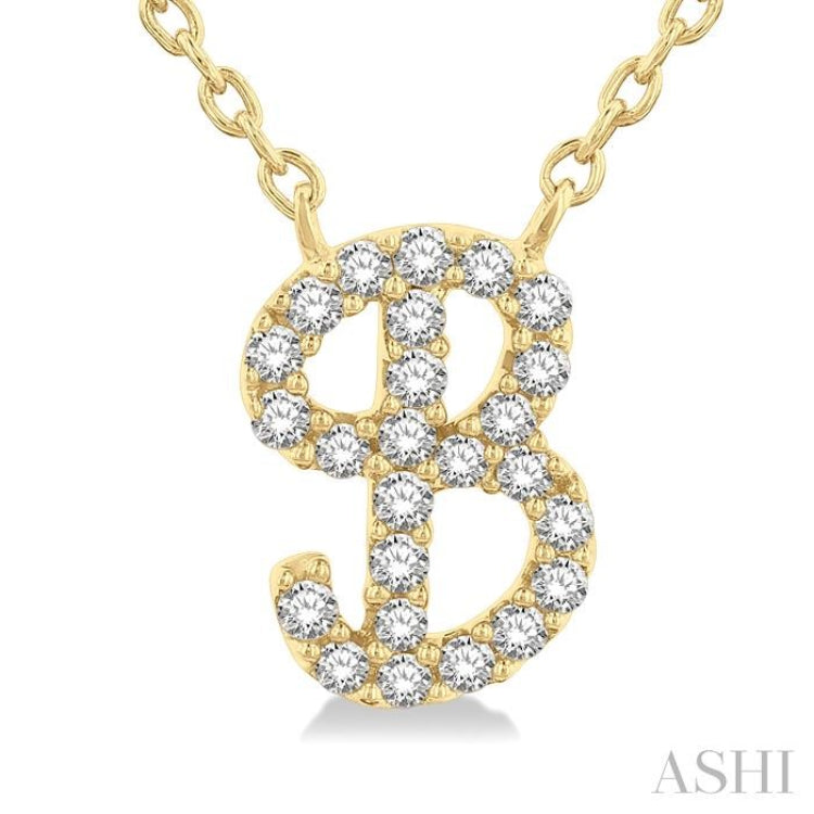 1/10 ctw Initial 'B' Calligraphy Round Cut Diamond Fashion Pendant With Chain in 14K Yellow Gold