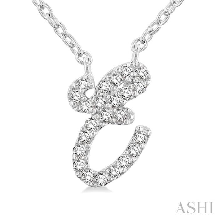 1/20 ctw Initial 'E' Round cut Diamond Pendant With Chain in 14K White Gold