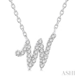 1/10 ctw Initial 'W' Round cut Diamond Pendant With Chain in 14K White Gold