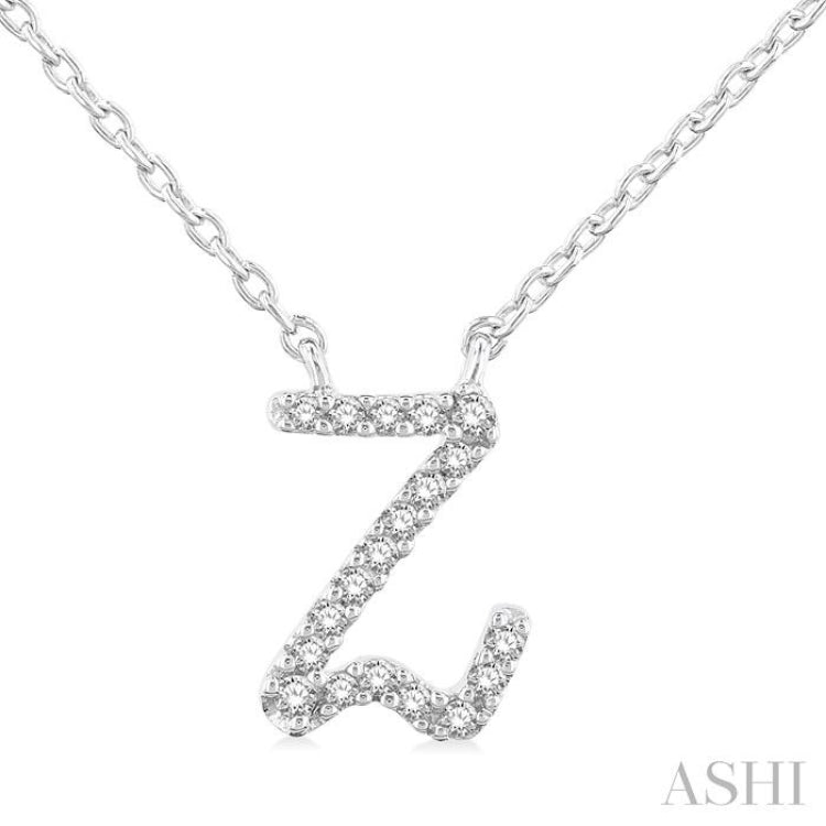 1/20 ctw Initial 'Z' Round cut Diamond Pendant With Chain in 14K White Gold