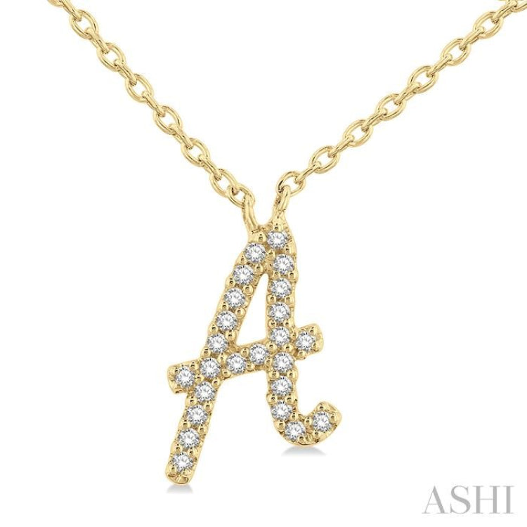 1/20 ctw Initial 'A' Round cut Diamond Pendant With Chain in 14K Yellow Gold