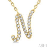 1/10 ctw Initial 'N' Round cut Diamond Pendant With Chain in 14K Yellow Gold