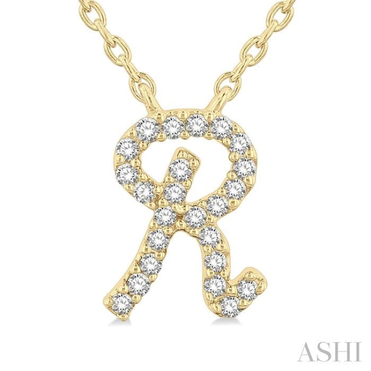 1/20 ctw Initial 'R' Round cut Diamond Pendant With Chain in 14K Yellow Gold