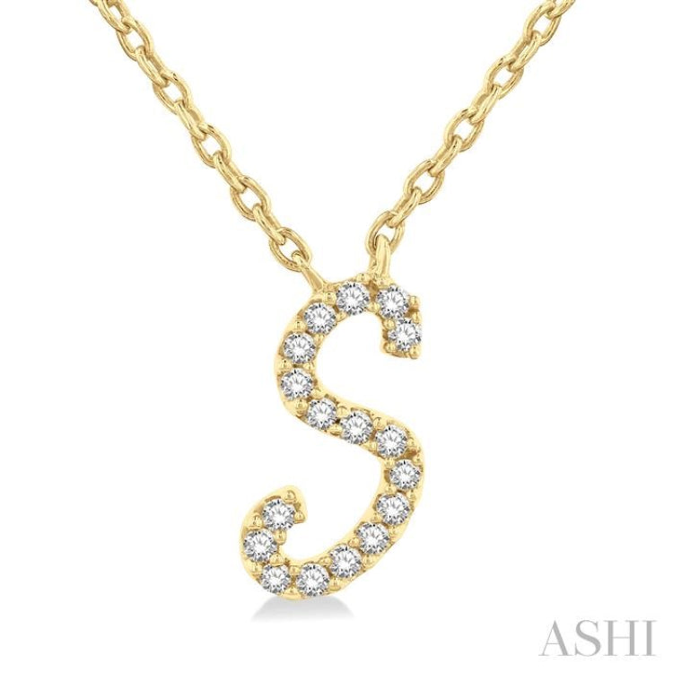 1/20 ctw Initial 'S' Round cut Diamond Pendant With Chain in 14K Yellow Gold