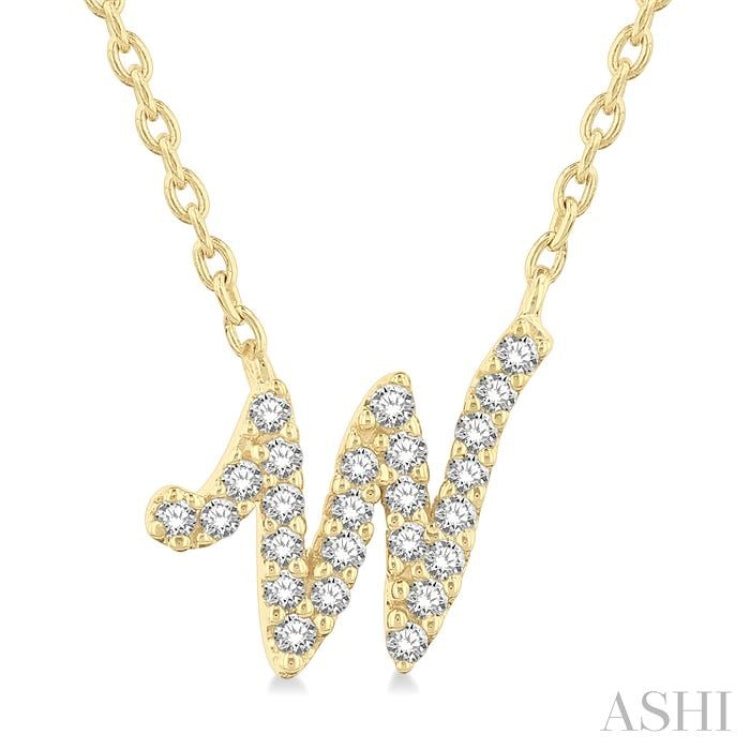1/10 ctw Initial 'W' Round cut Diamond Pendant With Chain in 14K Yellow Gold