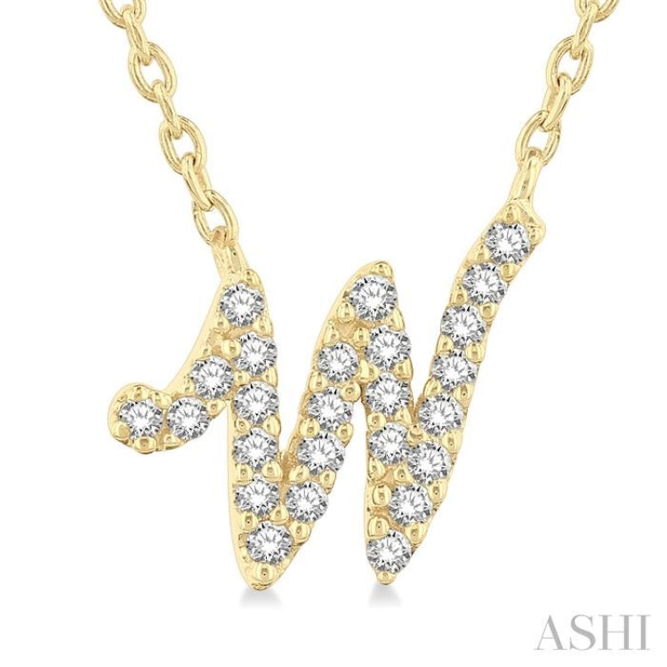 1/10 ctw Initial 'W' Round cut Diamond Pendant With Chain in 14K Yellow Gold