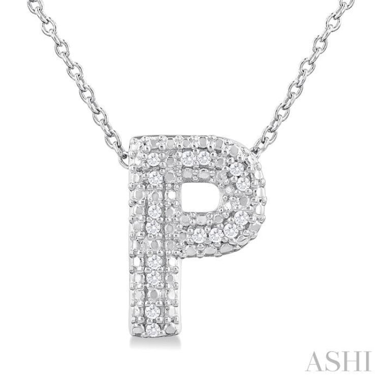 1/20 ctw Bubble Accent Initial 'P' Round Cut Diamond Fashion Pendant With Chain in Sterling Silver